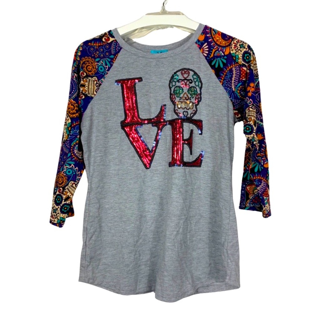 South Main Sugar Skull ‘Love’ Baseball tee - Small